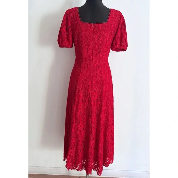VGUC Rachel Parcell RP Red Lace Fit & Flare Cocktail Holidays Midi Dress XS - Picture 6 of 13